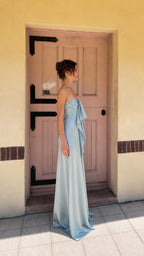 Sage green maxi dress side profile view