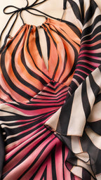 Close-up detail of neckline and patterned fabric