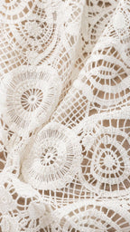 Close-up detail of White crochet lace fabric texture