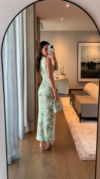 Rear view of mint floral fitted midi maxi dress