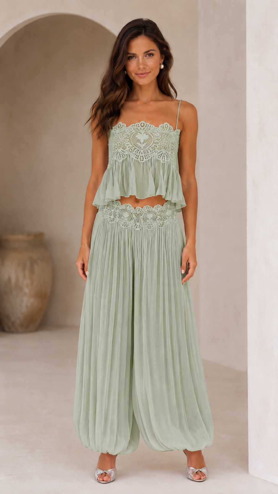 romantic two-piece chiffon pants set