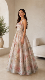 Blush floral square neck sleeveless maxi dress side view