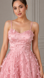 Close-up of blush pink bodice and floral texture