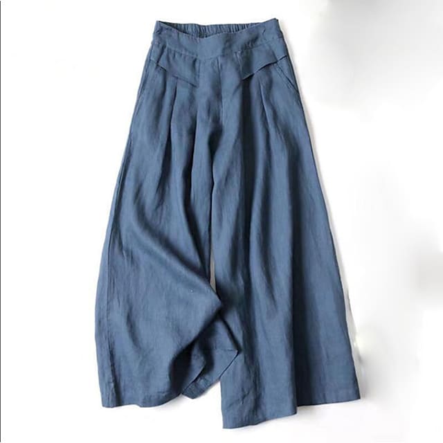 Women's Culottes Wide Leg Pants Trousers 100% Cotton Black White Yellow High Waist Casual Lounge Casual Daily Holiday Pocket Full Length Comfort Plain M L XL XXL 3XL