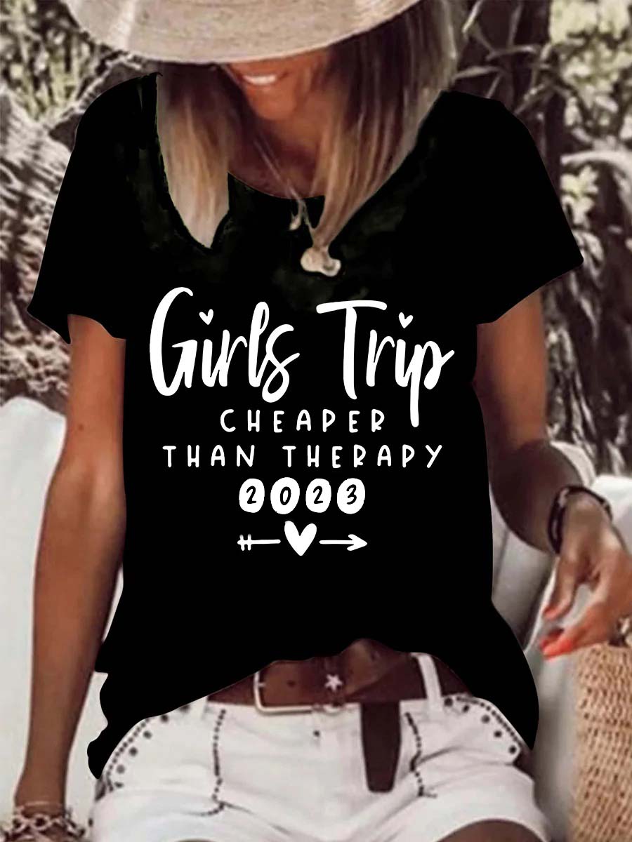 2023 Girls Trip Print Casual Loose Crew Neck Women's T-Shirt