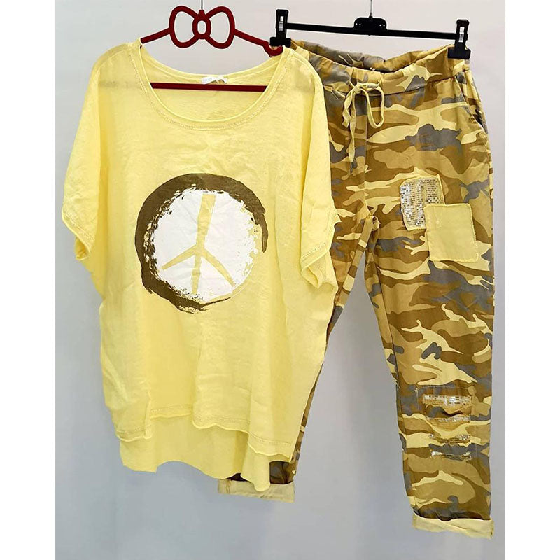 Women's Short Sleeve Top Camo Pants Two Piece Set