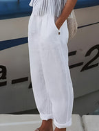 Cotton Linen Straight Pocket Casual Pants