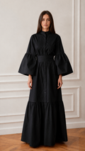 Women's Elegant Mandarin Collar Bell Sleeve Maxi Dress