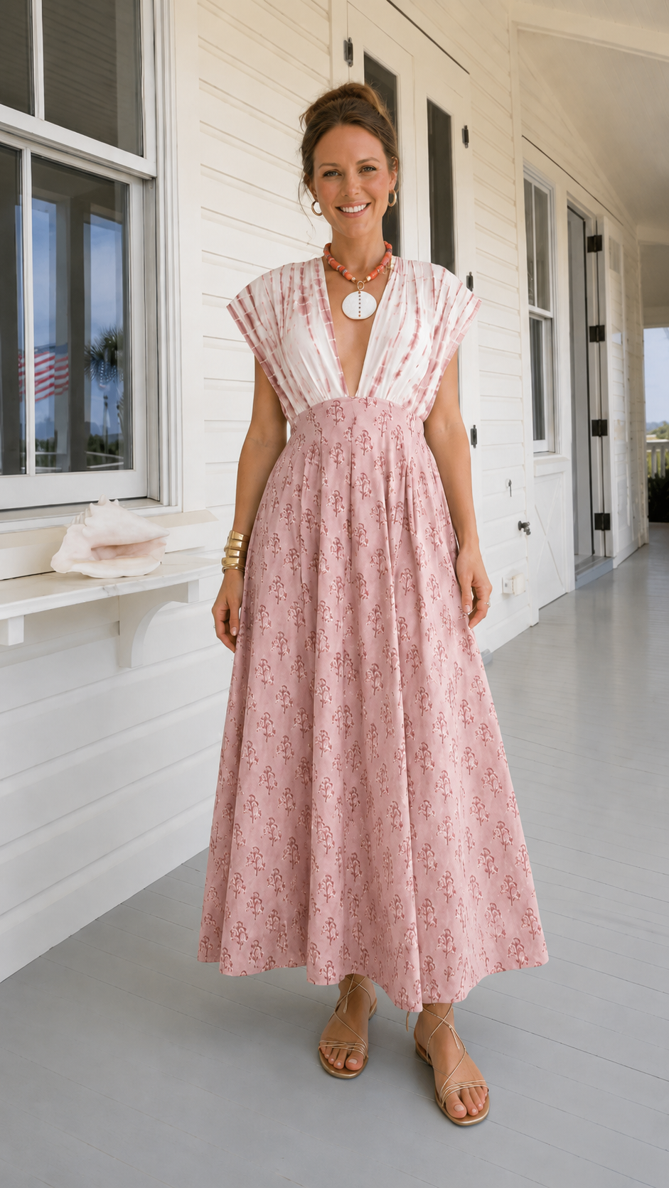 Floral Tie Back V-Neck Maxi Dress