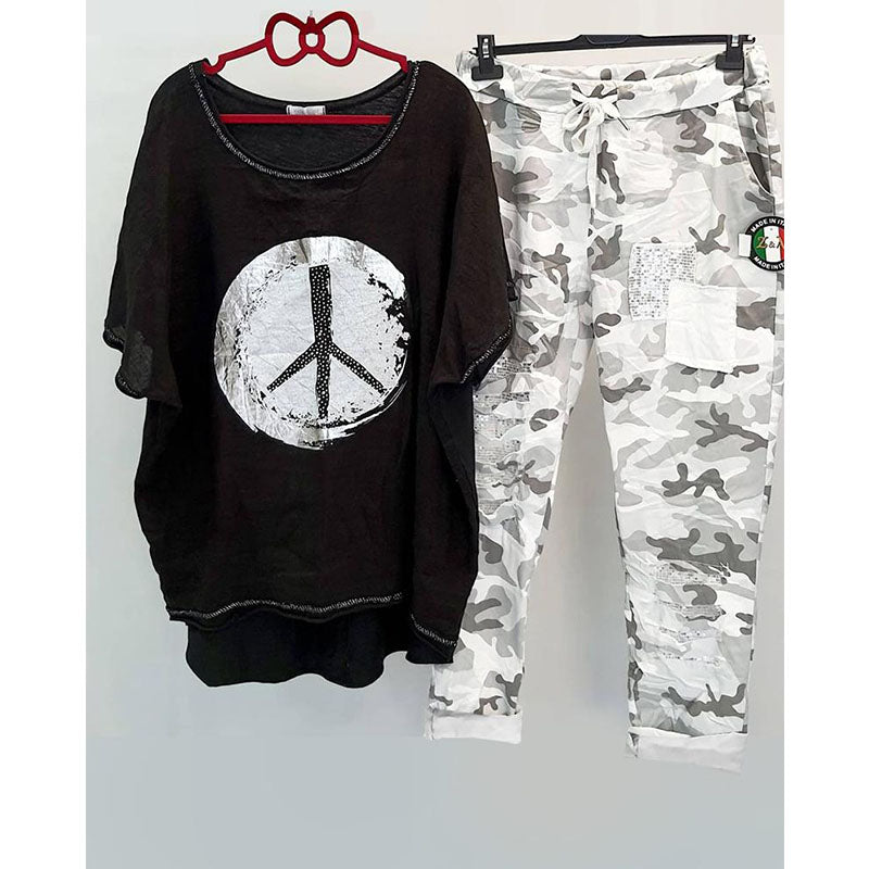Women's Short Sleeve Top Camo Pants Two Piece Set