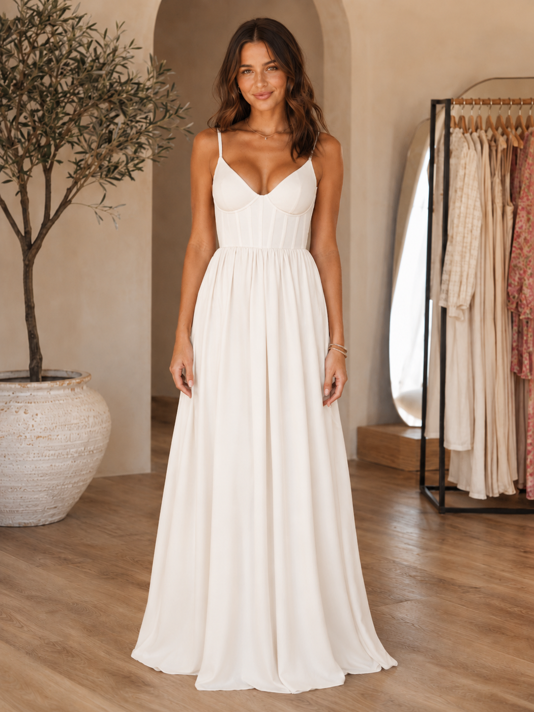 corset-inspired chiffon maxi dress