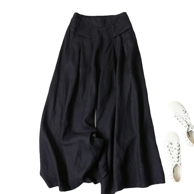 Women's Culottes Wide Leg Pants Trousers 100% Cotton Black White Yellow High Waist Casual Lounge Casual Daily Holiday Pocket Full Length Comfort Plain M L XL XXL 3XL