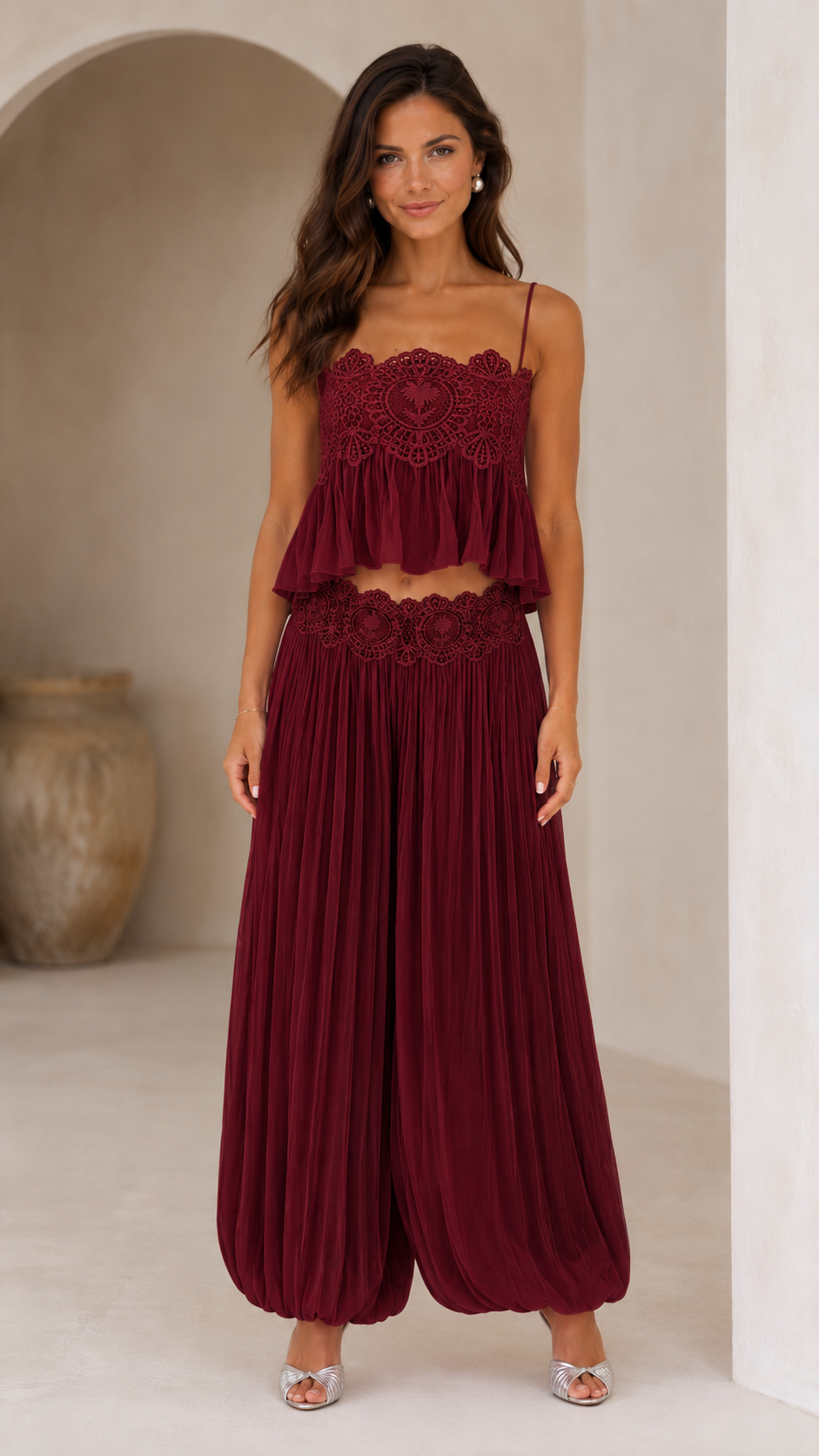 romantic two-piece chiffon pants set