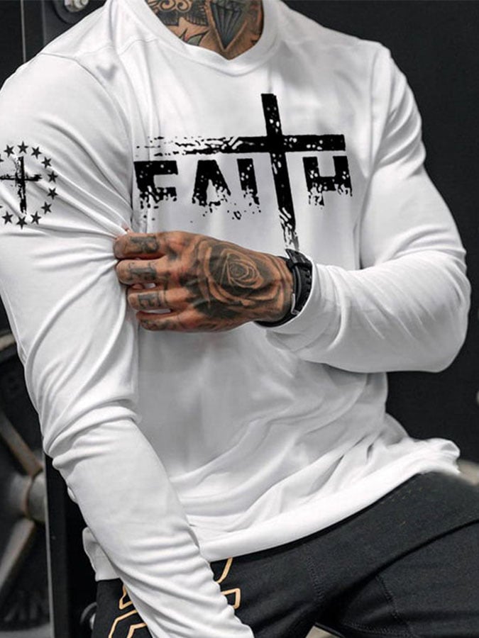 Men's Faith Cross Casual Printed Long Sleeve T-Shirt