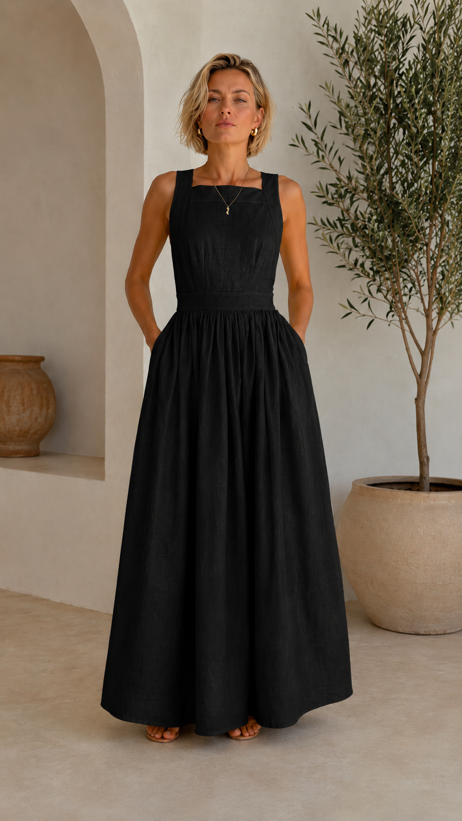 sleeveless linen-blend maxi dress