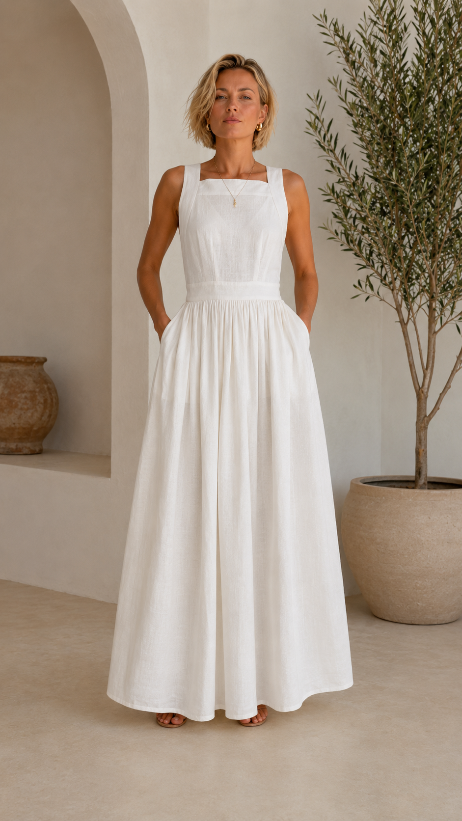 sleeveless linen-blend maxi dress
