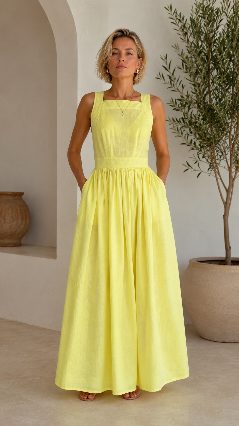 sleeveless linen-blend maxi dress