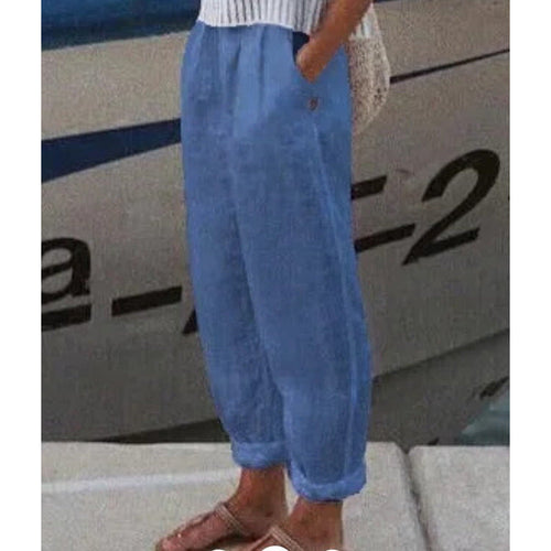 Cotton Linen Straight Pocket Casual Pants
