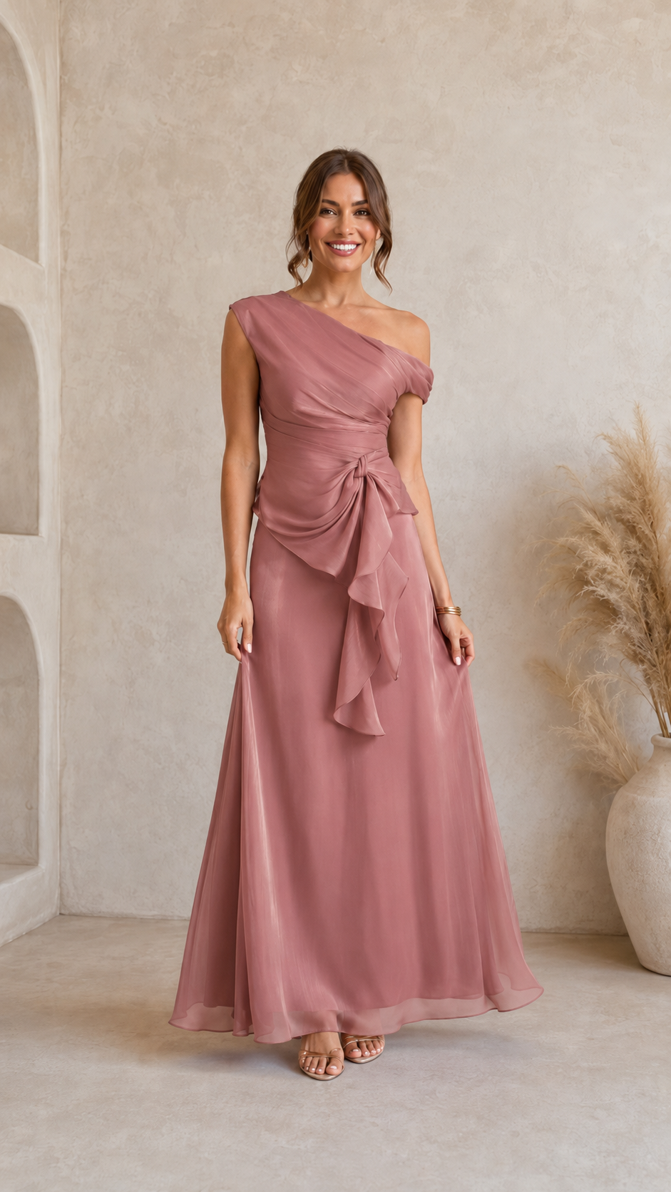 Elegant One Shoulder Ruffle Maxi Dress