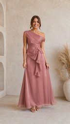 Elegant One Shoulder Ruffle Maxi Dress