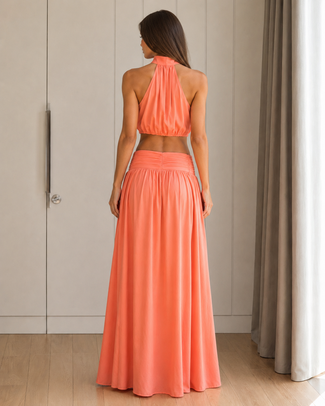 halter crop top and maxi skirt two-piece set