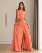 halter crop top and maxi skirt two-piece set