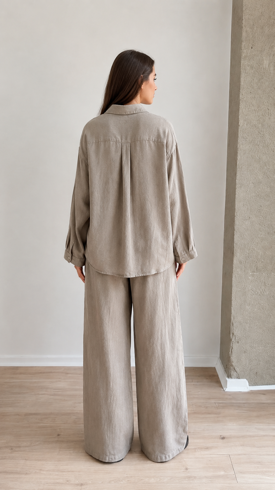 Women's Linen Blend Relaxed Shirt & Wide Leg Pants Set
