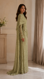 Women's Elegant Lace Draped Cape Maxi Dress