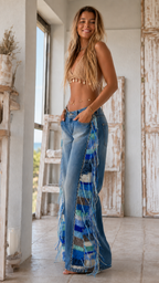 Boho Fringe Crochet Side Panel Flare Jeans