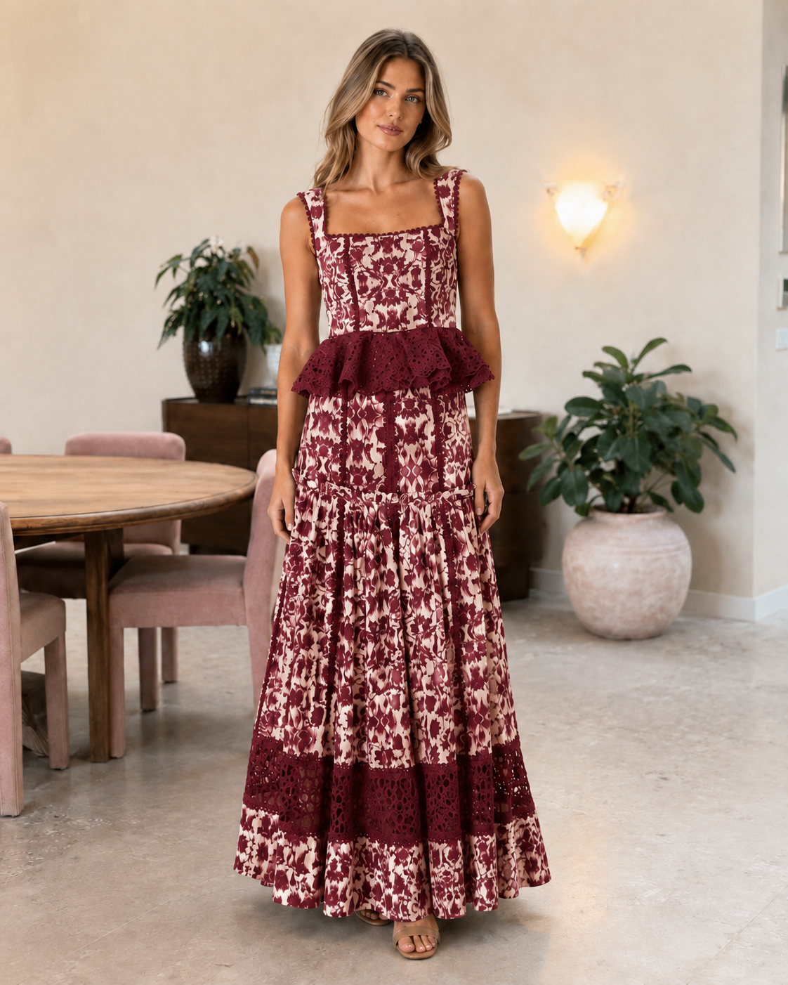 sleeveless printed maxi dress