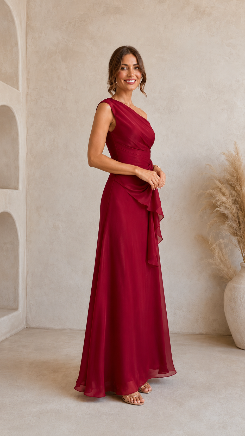Elegant One Shoulder Ruffle Maxi Dress