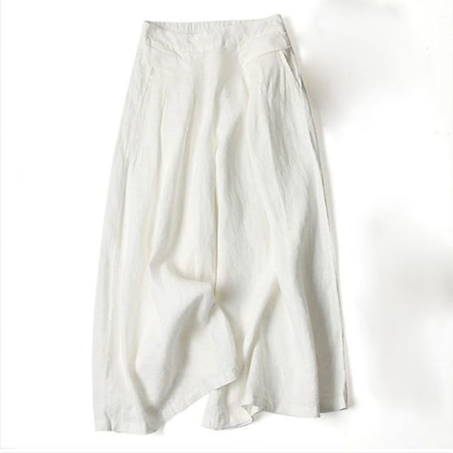 Women's Culottes Wide Leg Pants Trousers 100% Cotton Black White Yellow High Waist Casual Lounge Casual Daily Holiday Pocket Full Length Comfort Plain M L XL XXL 3XL