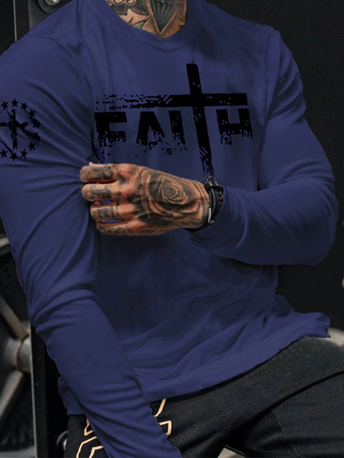 Men's Faith Cross Casual Printed Long Sleeve T-Shirt