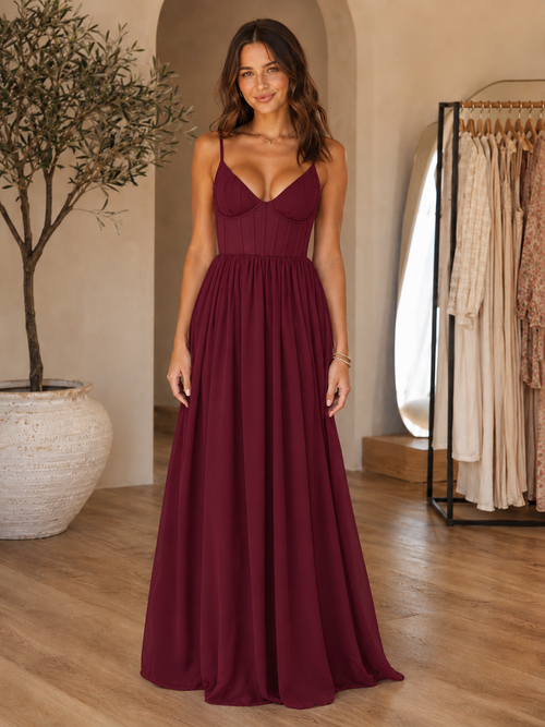 corset-inspired chiffon maxi dress