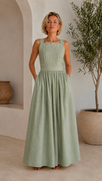 sleeveless linen-blend maxi dress