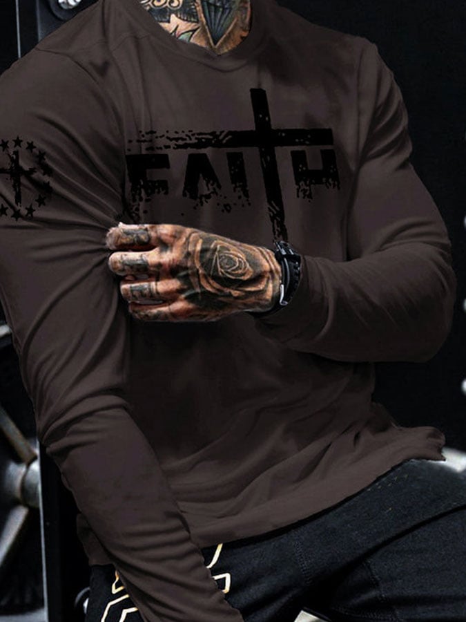 Men's Faith Cross Casual Printed Long Sleeve T-Shirt
