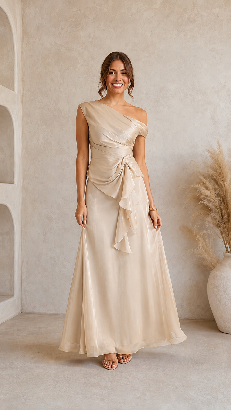Elegant One Shoulder Ruffle Maxi Dress