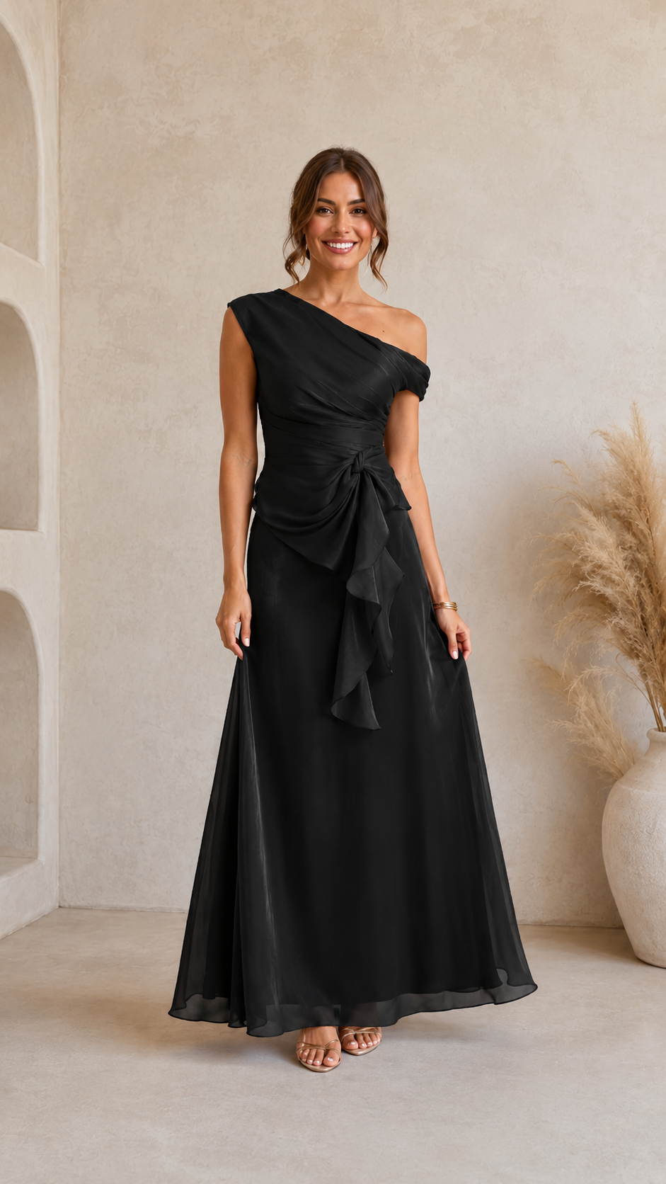 Elegant One Shoulder Ruffle Maxi Dress