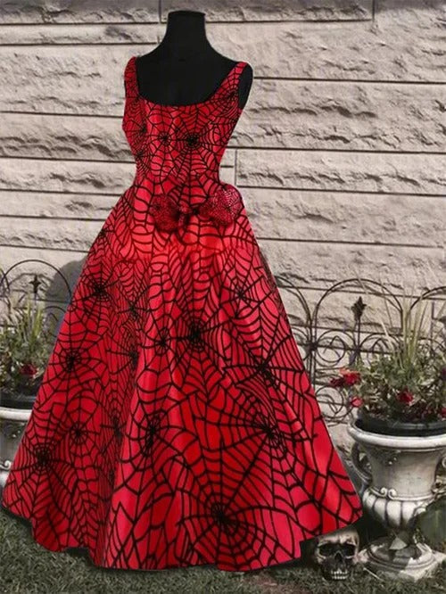 Halloween Spider Web Print Sleeveless Gown Dress
