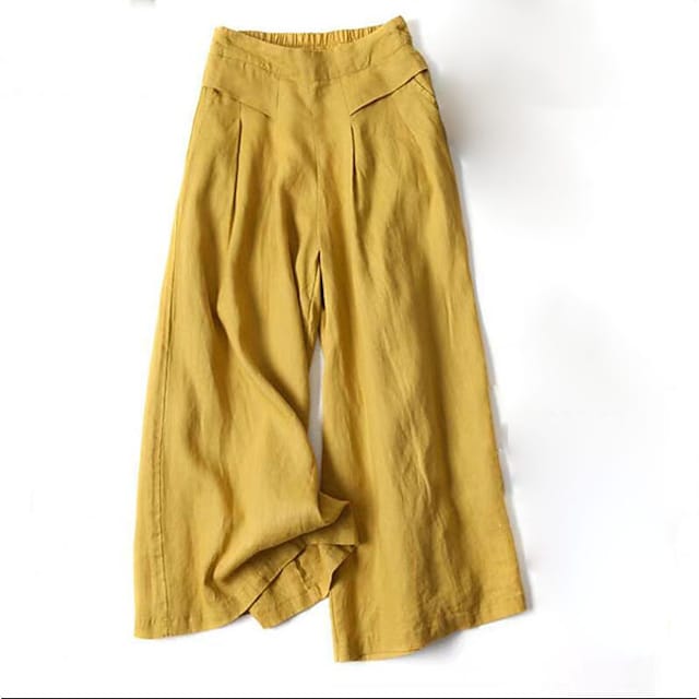 Women's Culottes Wide Leg Pants Trousers 100% Cotton Black White Yellow High Waist Casual Lounge Casual Daily Holiday Pocket Full Length Comfort Plain M L XL XXL 3XL