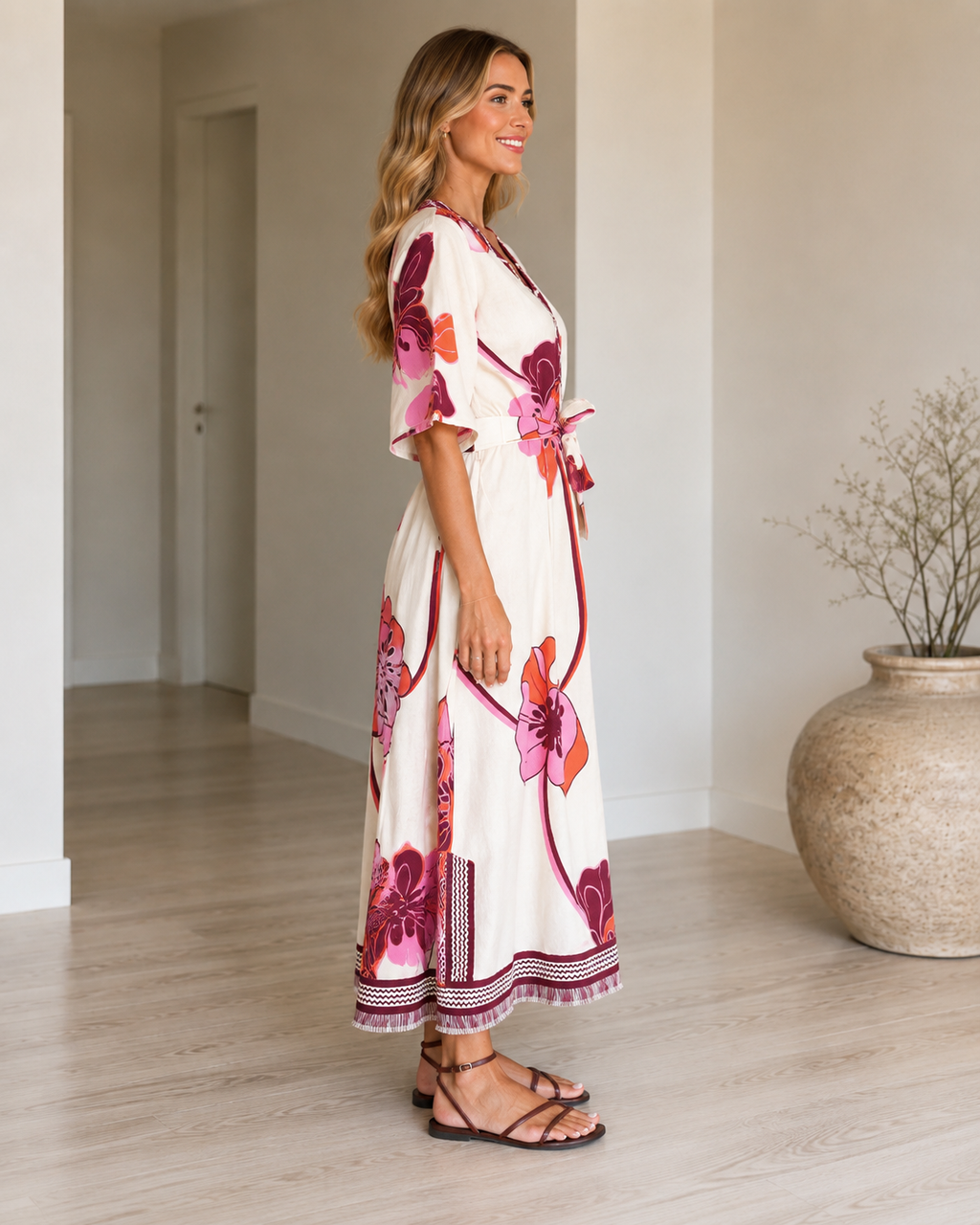 floral print wrap-style midi dress