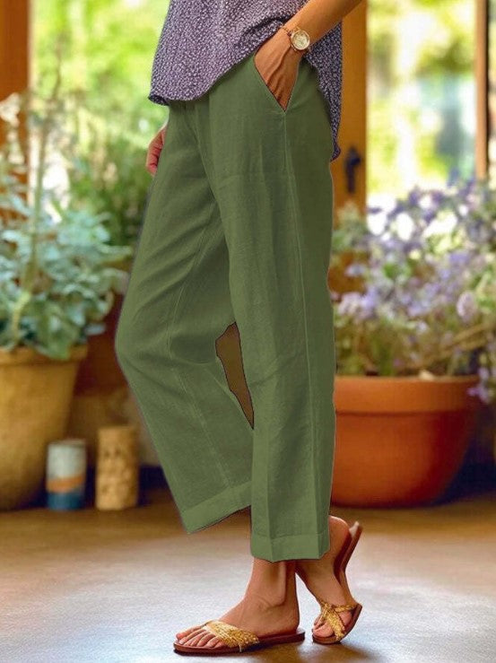 Women's cotton and linen loose, simple and fashionable straight casual pants