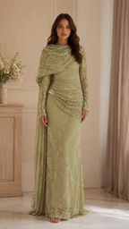 Women's Elegant Lace Draped Cape Maxi Dress