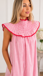 Ruffle Collar Striped Maxi Dress