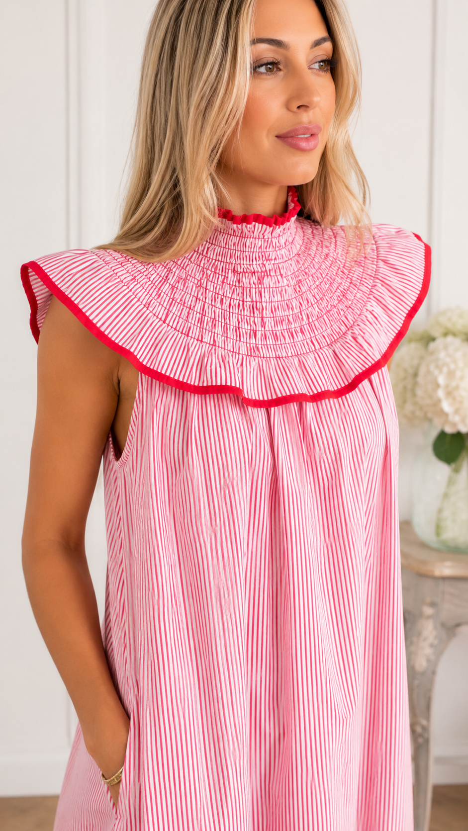 Ruffle Collar Striped Maxi Dress