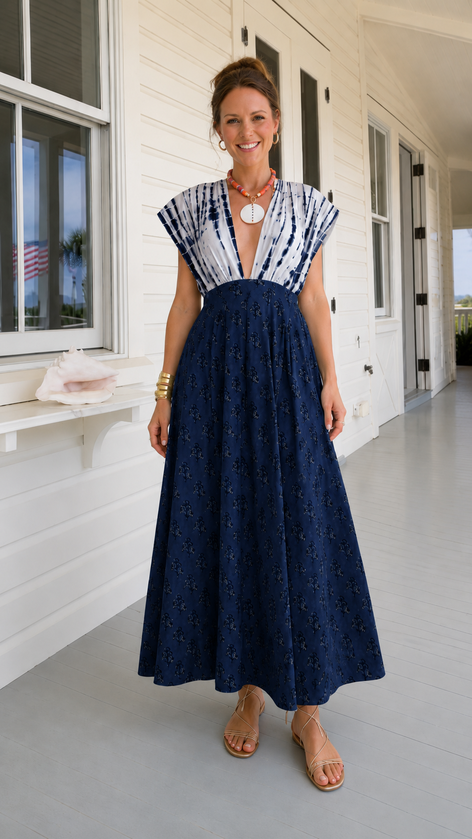 Floral Tie Back V-Neck Maxi Dress
