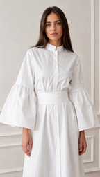 Women's Elegant Mandarin Collar Bell Sleeve Maxi Dress
