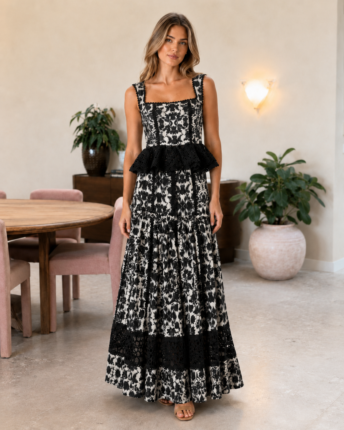 sleeveless printed maxi dress
