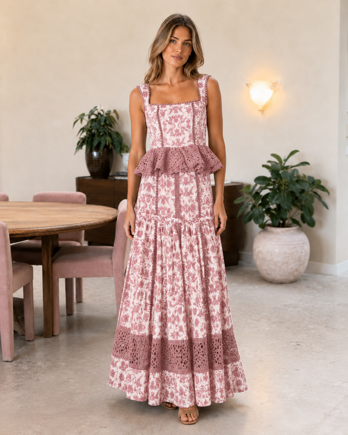 sleeveless printed maxi dress
