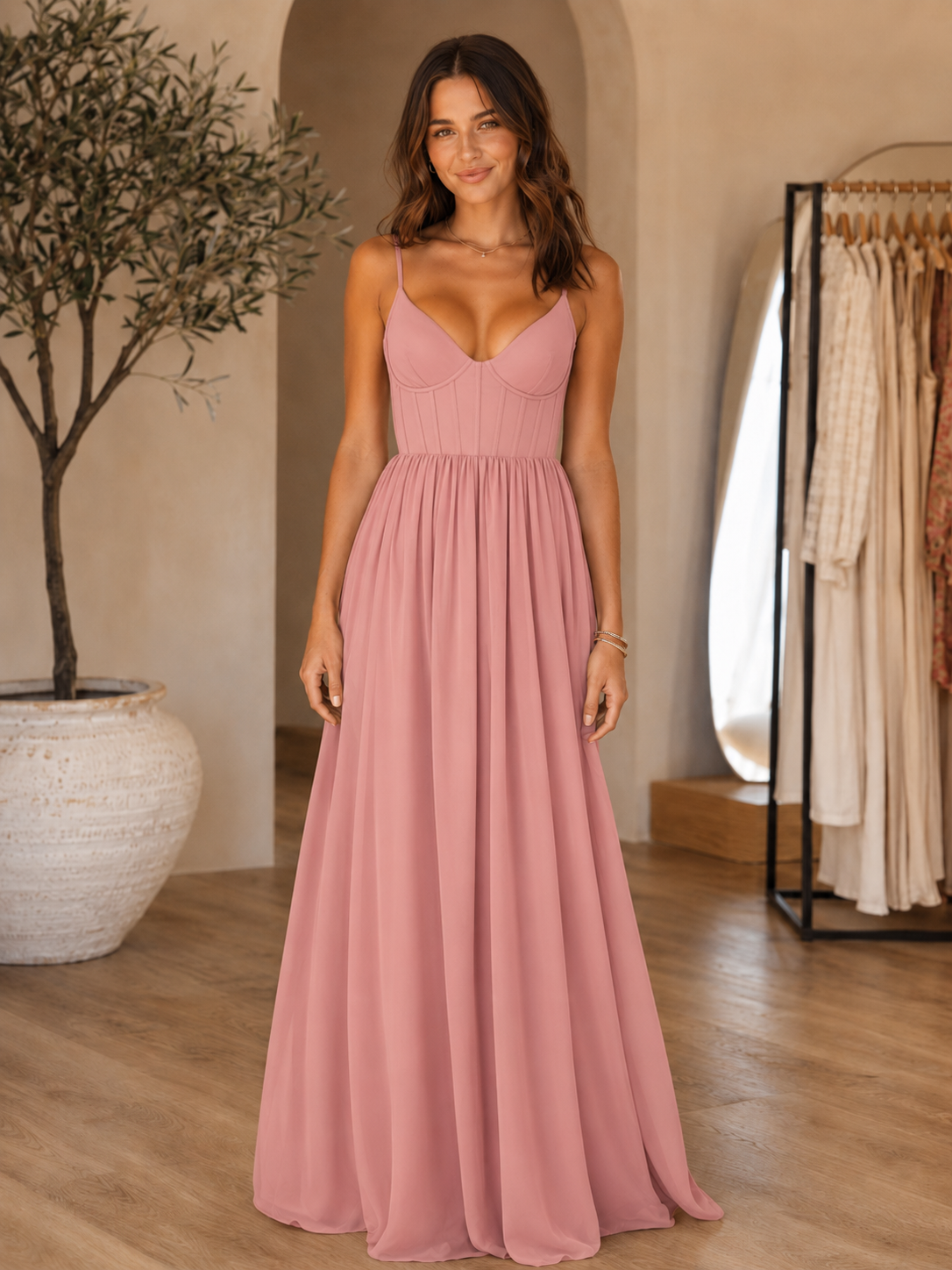 corset-inspired chiffon maxi dress